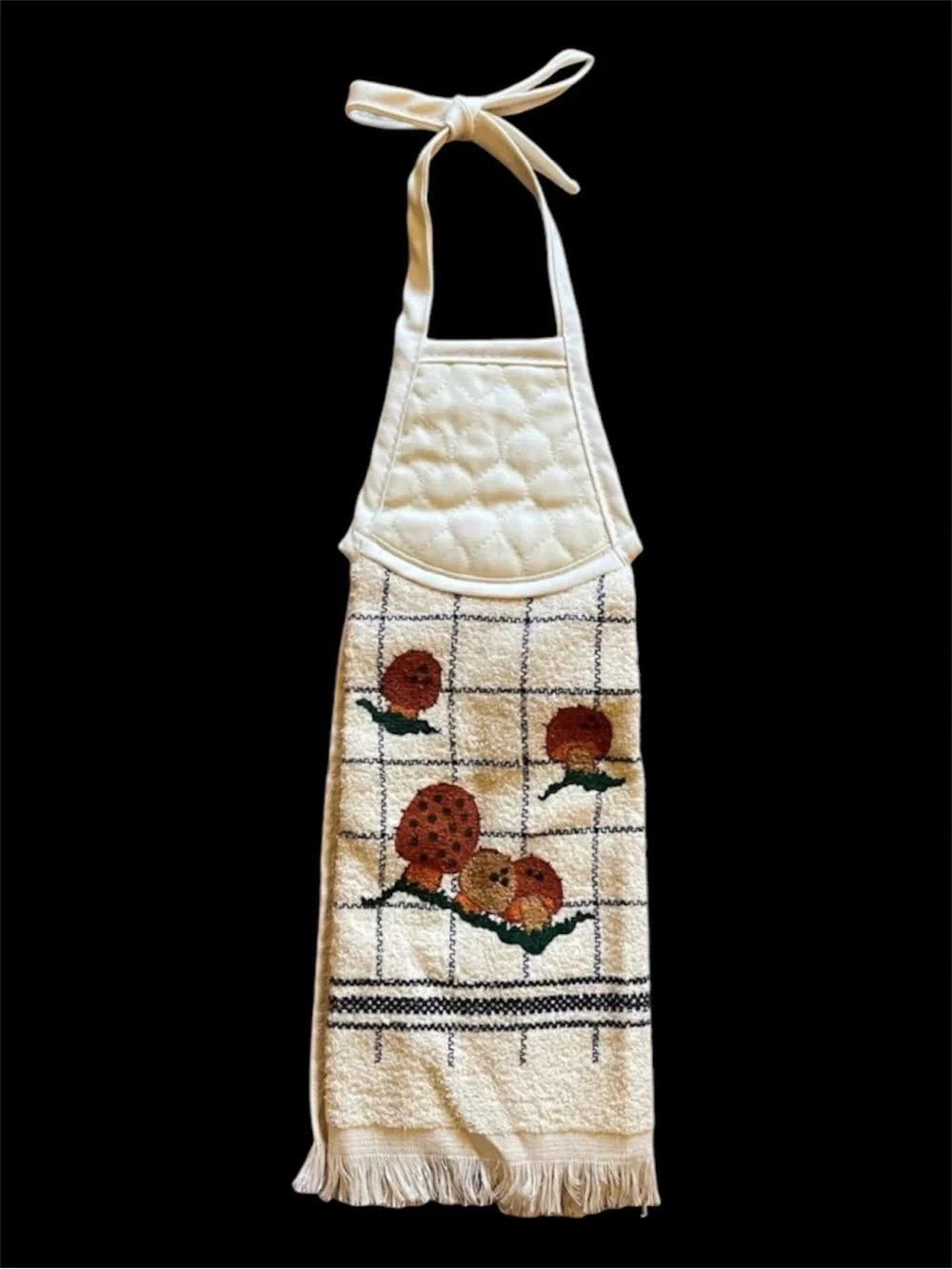Vintage 70's Mushroom Terrycloth Hanging Kitchen Hand Towel